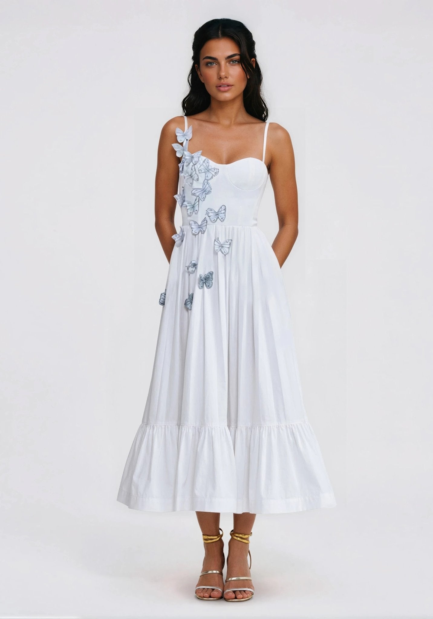 Flutter Poplin Butterfly Midi Dress – Off White