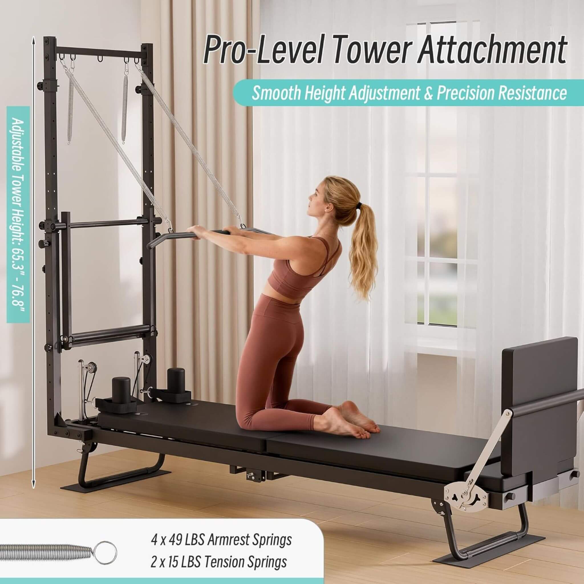 Máquina Reformer de Pilates Plegable con Resistencia Dual y Torre Core Pilates (SAK96041)