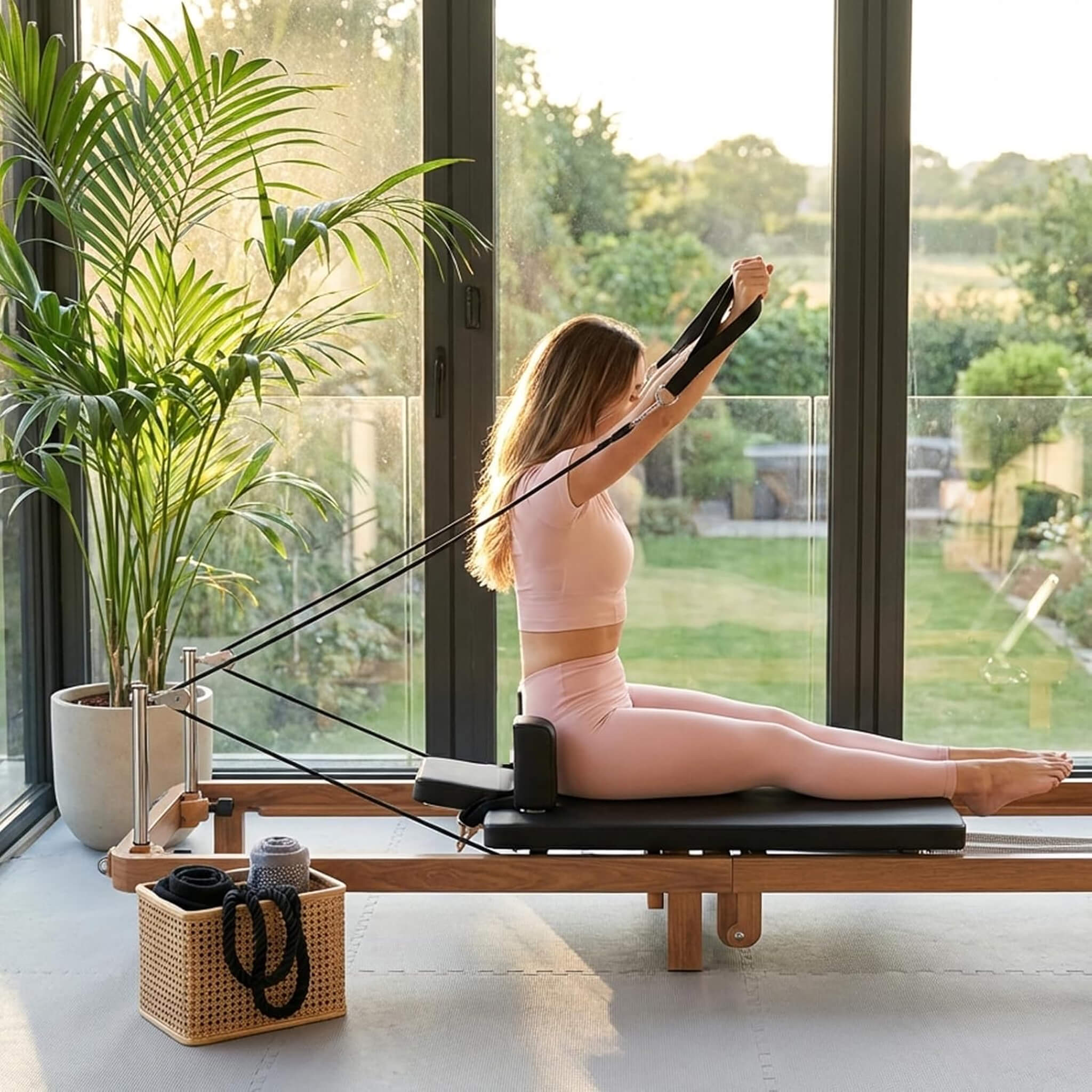 Reformer de Pilates plegable con doble resistencia y tabla de salto Core Pilates Apex (SAK83914)