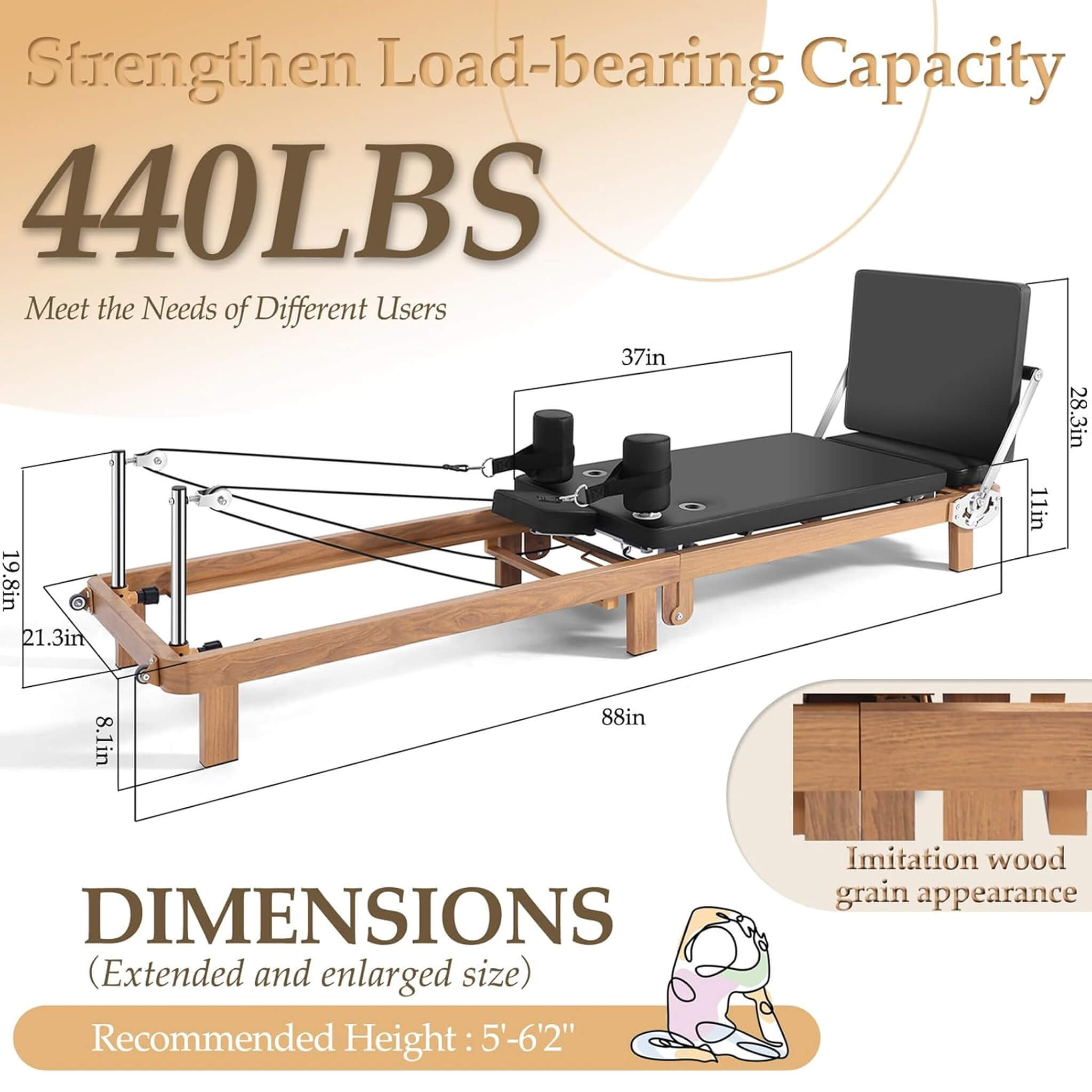 Reformer de Pilates plegable con doble resistencia y tabla de salto Core Pilates Apex (SAK83914)