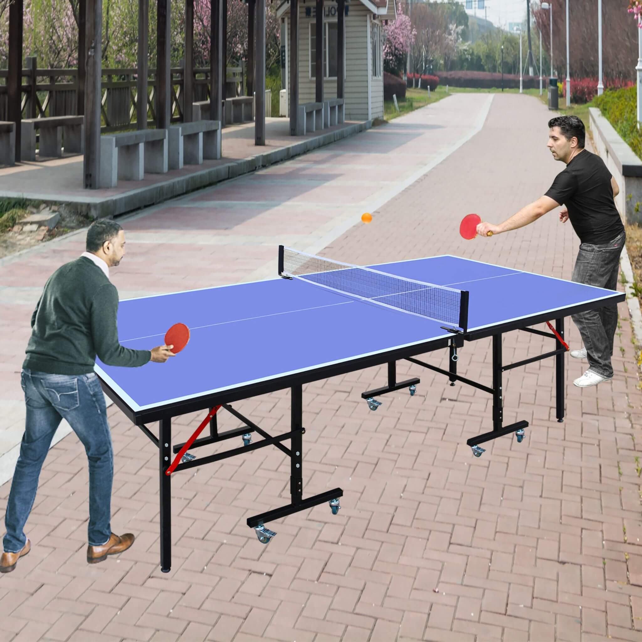 Mesa de ping-pong plegable de tamaño mediano de 8 pies con palas, pelotas y red (SAK14735)