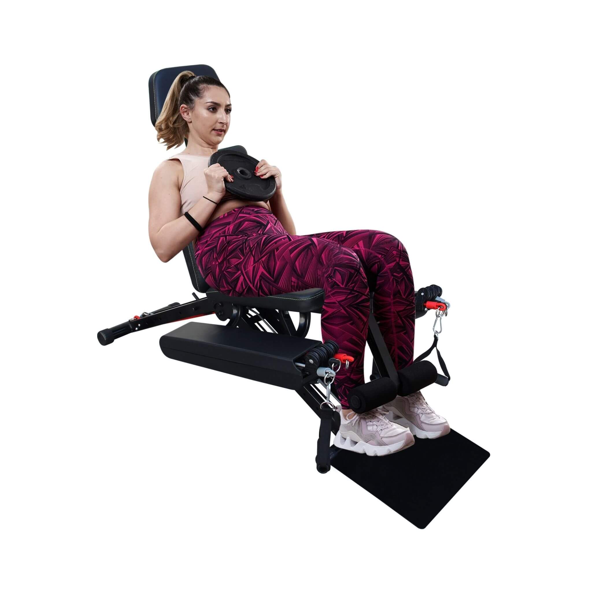 Banco de pesas multifuncional plegable Rovix para entrenamientos de cuerpo completo con bandas de resistencia, reposapiés y extensor de piernas (SAK73642)