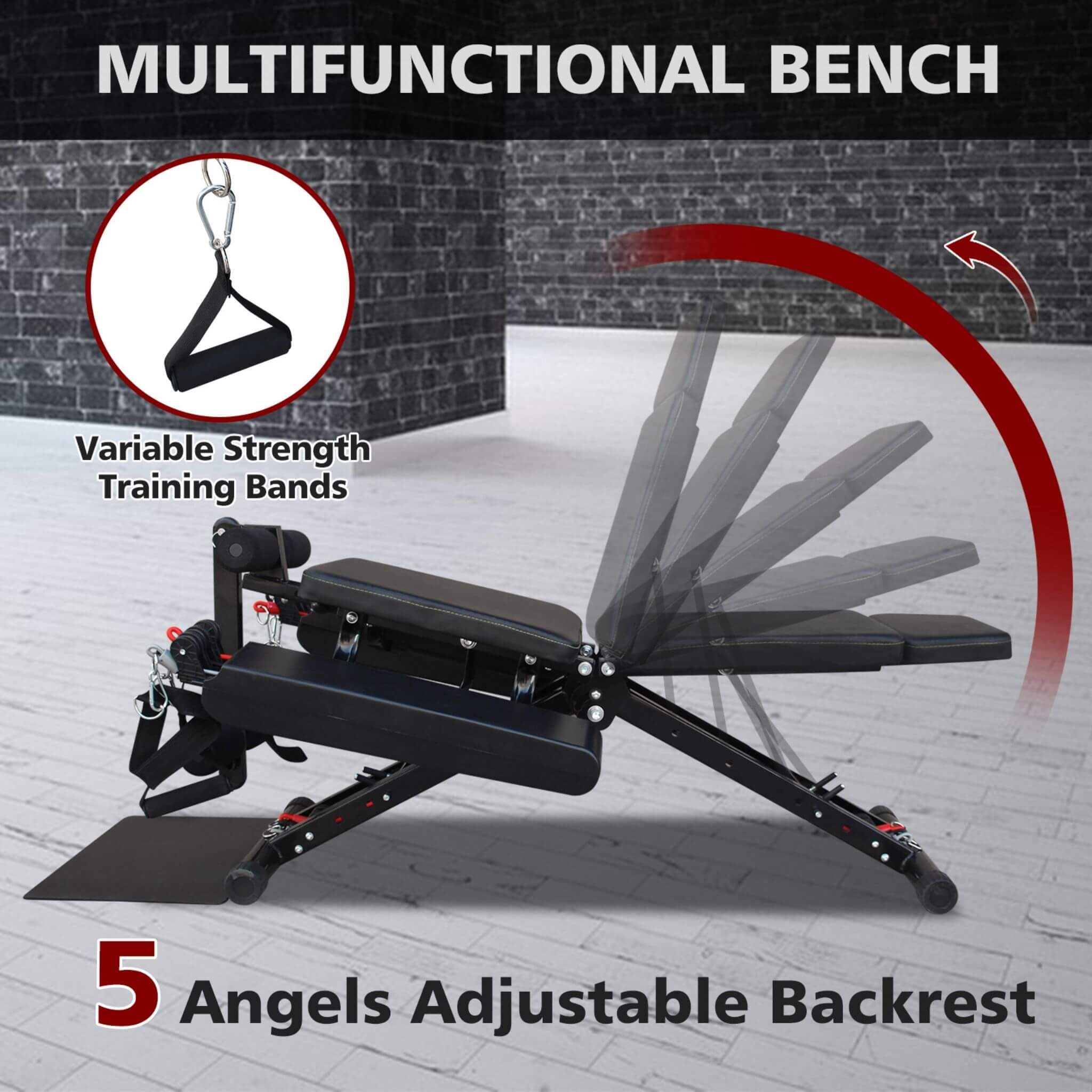 Banco de pesas multifuncional plegable Rovix para entrenamientos de cuerpo completo con bandas de resistencia, reposapiés y extensor de piernas (SAK73642)