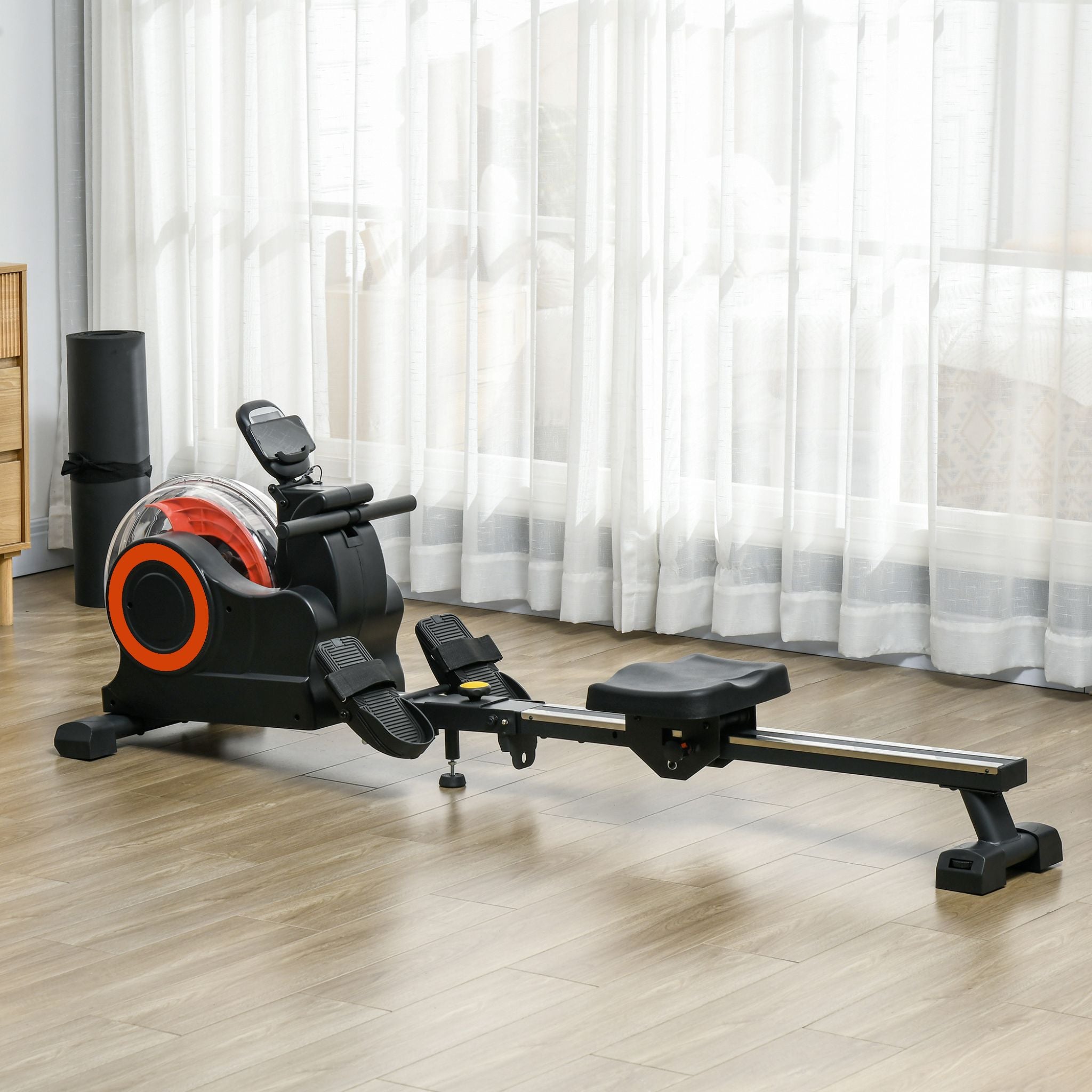 Máquina de remo plegable Rovix con resistencia ajustable, ruedas, monitor LCD y soporte para tableta (SAK53758)