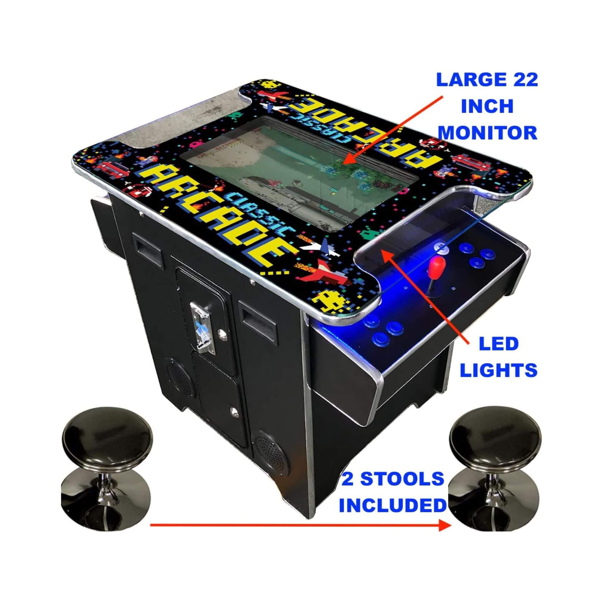 Máquina de Arcade Retro de Tamaño Completo de Grado Comercial para 2 Jugadores con 60 Juegos y Taburetes (SAK86197)