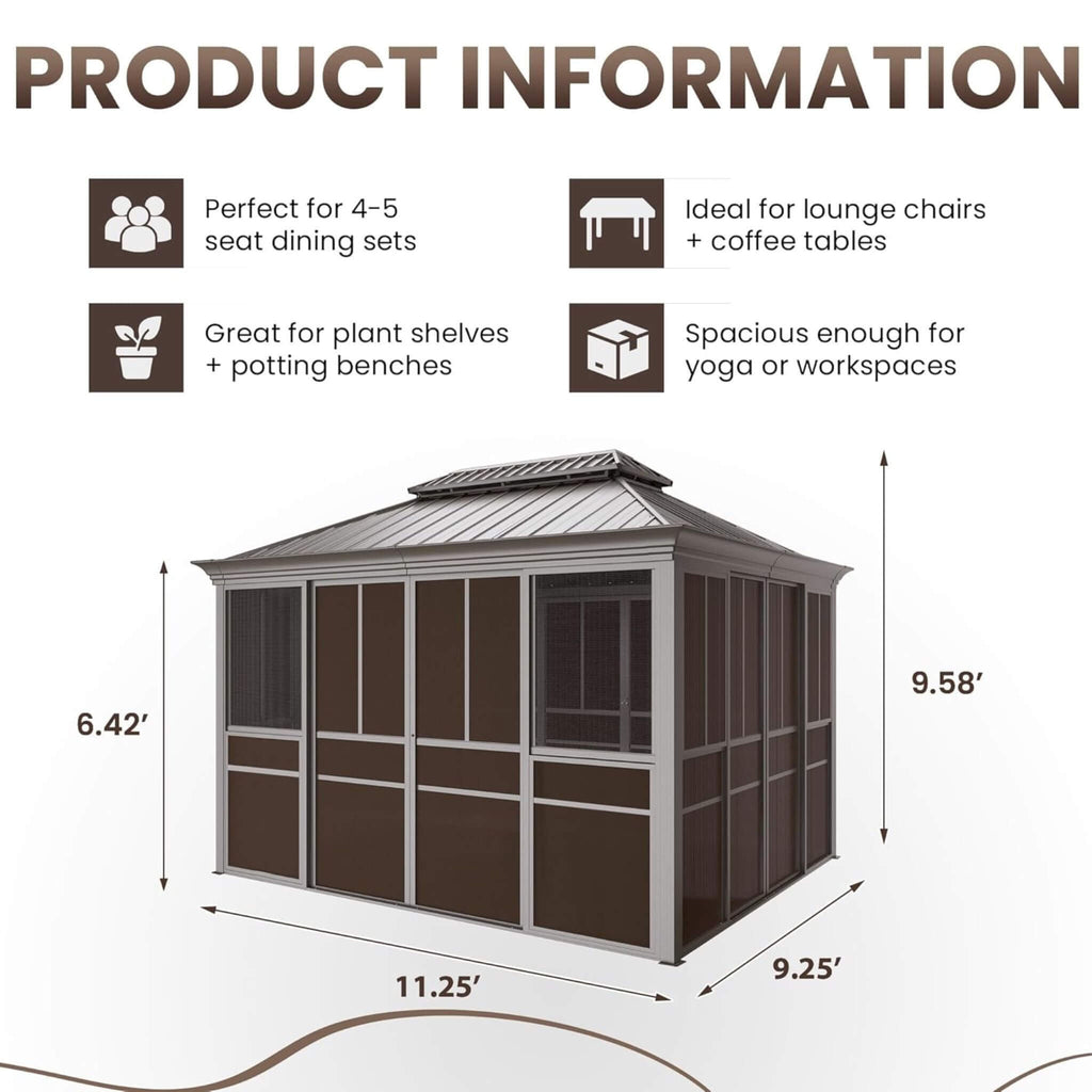 Invernadero Exterior Completamente Cerrado Alora Terrace Negro Con Puertas Correderas Con Cerradura Y Techo Doble De Acero Galvanizado (SAK81634)
