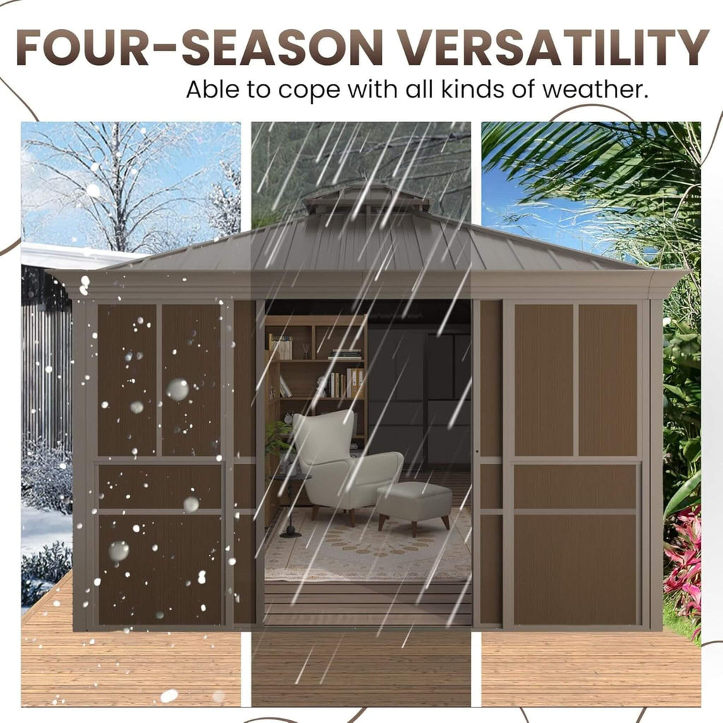 Invernadero Exterior Completamente Cerrado Alora Terrace Negro Con Puertas Correderas Con Cerradura Y Techo Doble De Acero Galvanizado (SAK81634)