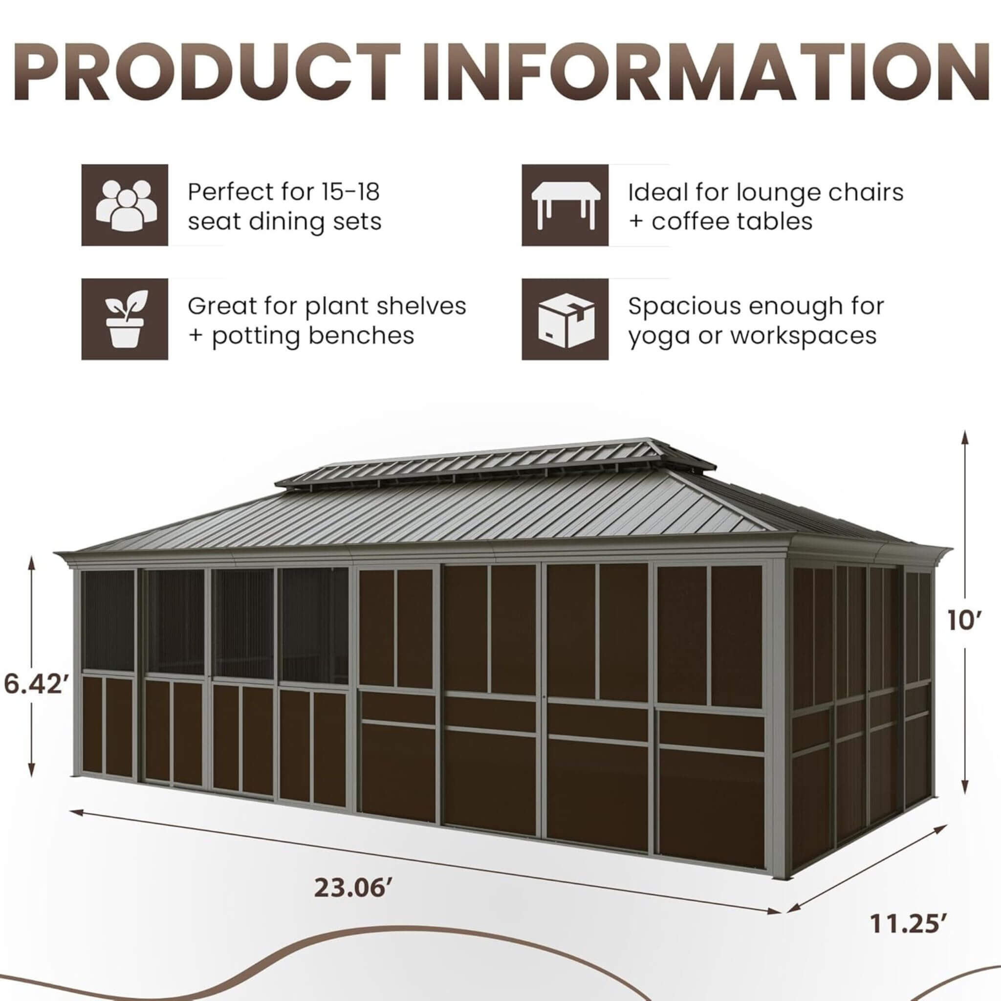 Invernadero Exterior Completamente Cerrado Alora Terrace Negro Con Puertas Correderas Con Cerradura Y Techo Doble De Acero Galvanizado (SAK81634)