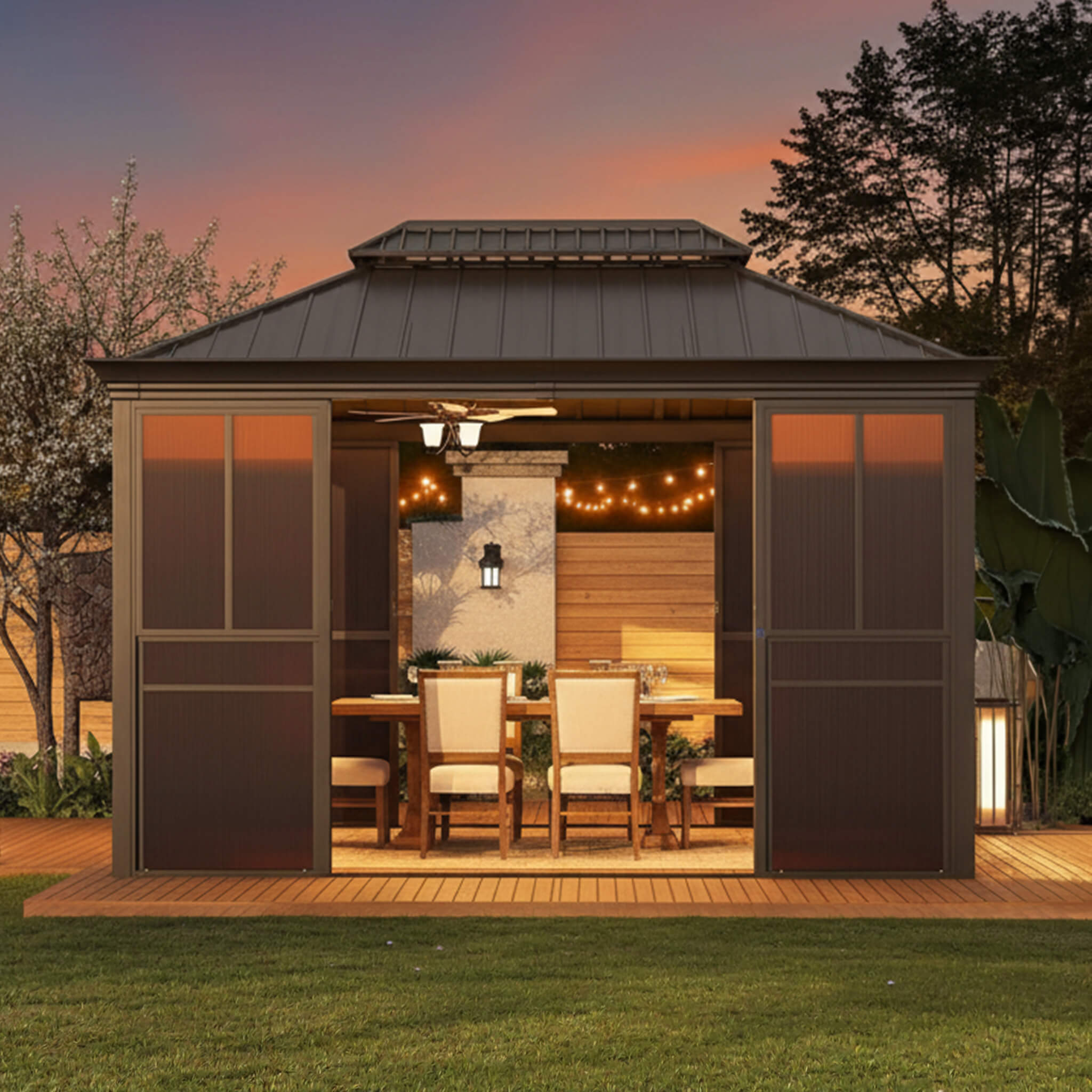 Invernadero Exterior Completamente Cerrado Alora Terrace Negro Con Puertas Correderas Con Cerradura Y Techo Doble De Acero Galvanizado (SAK81634)