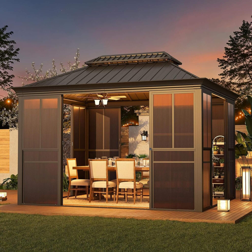 Invernadero Exterior Completamente Cerrado Alora Terrace Negro Con Puertas Correderas Con Cerradura Y Techo Doble De Acero Galvanizado (SAK81634)