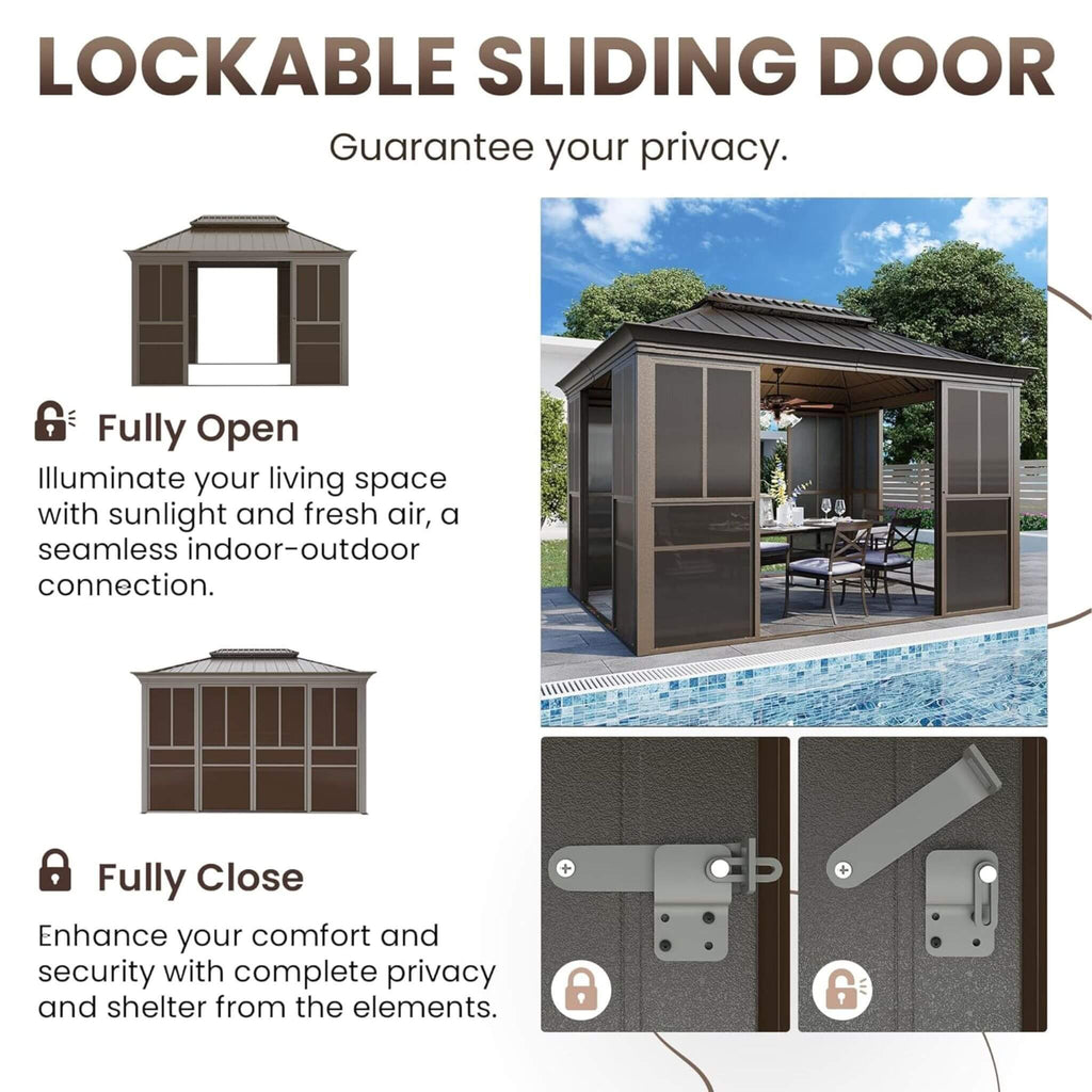 Invernadero Exterior Completamente Cerrado Alora Terrace Negro Con Puertas Correderas Con Cerradura Y Techo Doble De Acero Galvanizado (SAK81634)