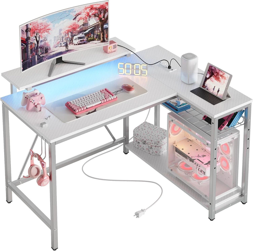 42 Inch L Shaped Gaming Desk With Integrated Power Outlets