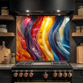 Aurora Waves Salpicadero de cristal templado – Panel de pared de cocina moderno abstracto personalizado