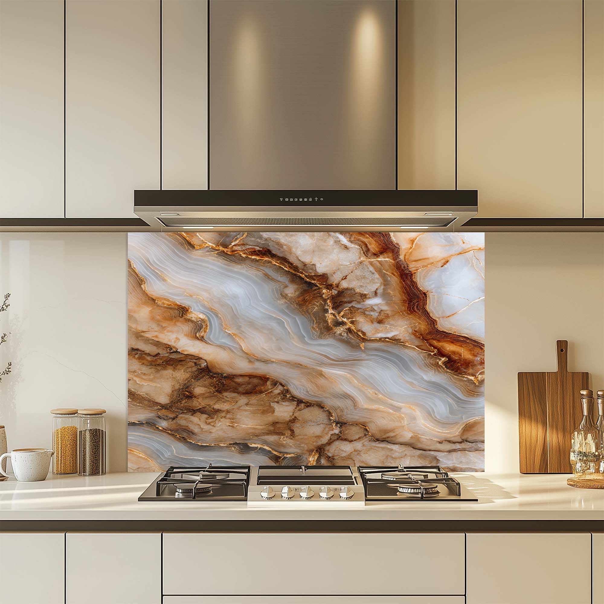 Onyx Gold – Salpicadero de cristal templado para cocina | Salpicadero con aspecto de mármol y ágata