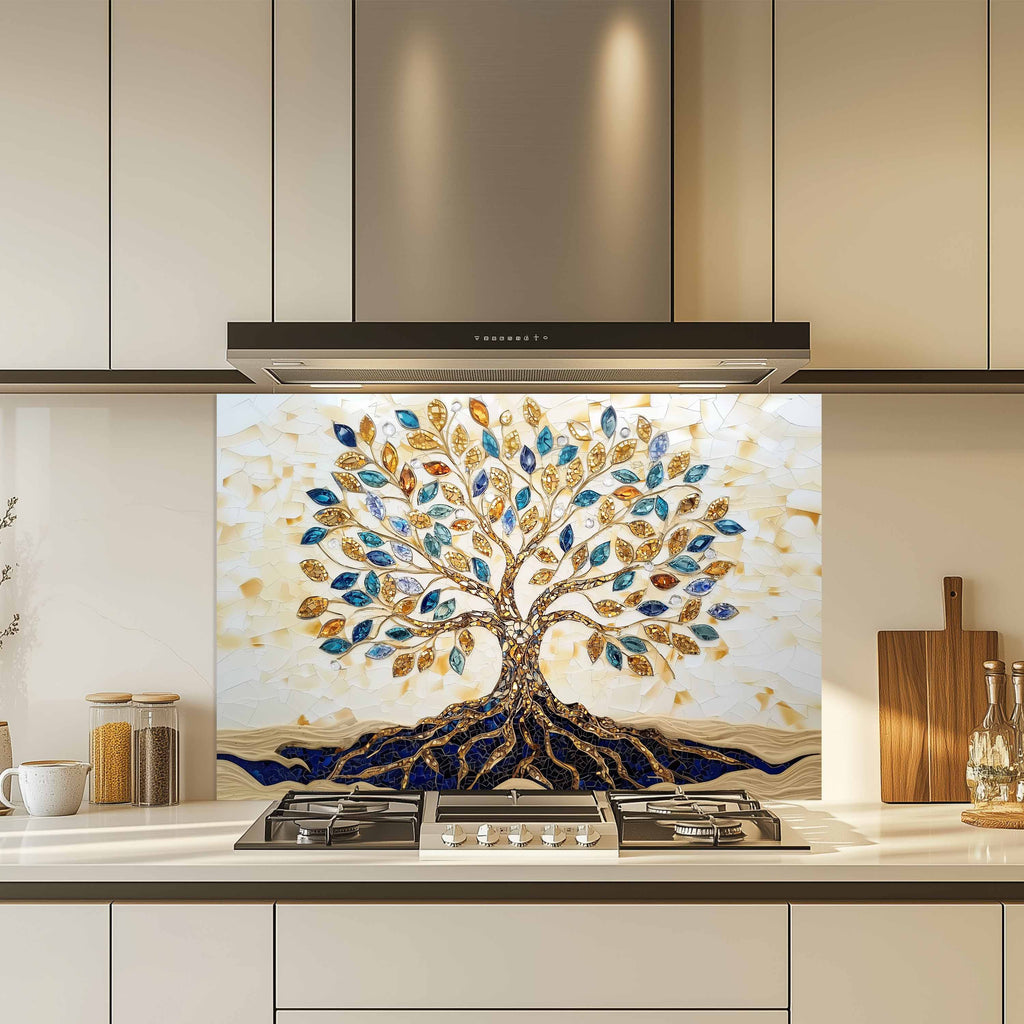 Salpicaduras de cocina personalizadas – Salpicadero de cocina de cristal templado Golden Roots