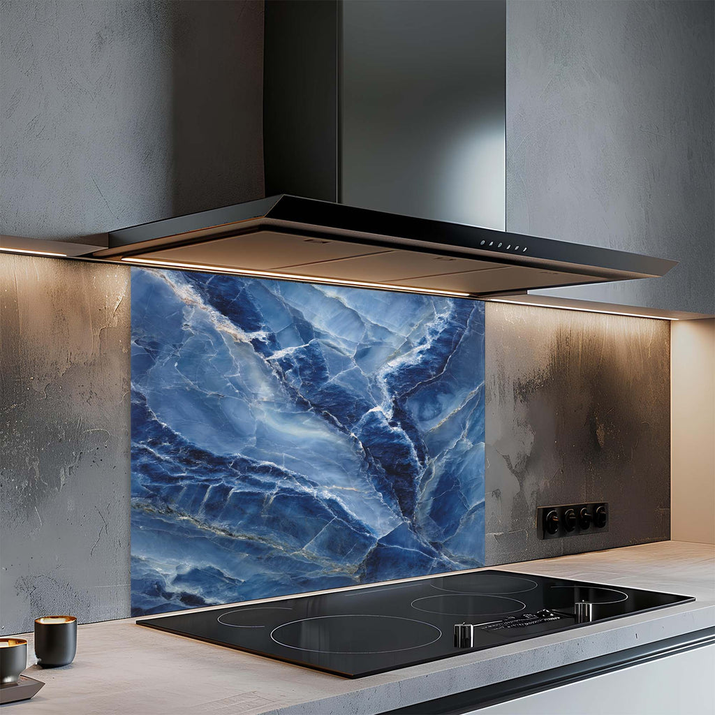 Ocean Lapis – Tempered Glass Backsplash for Kitchen | Luxurious Marble Look Backsplash