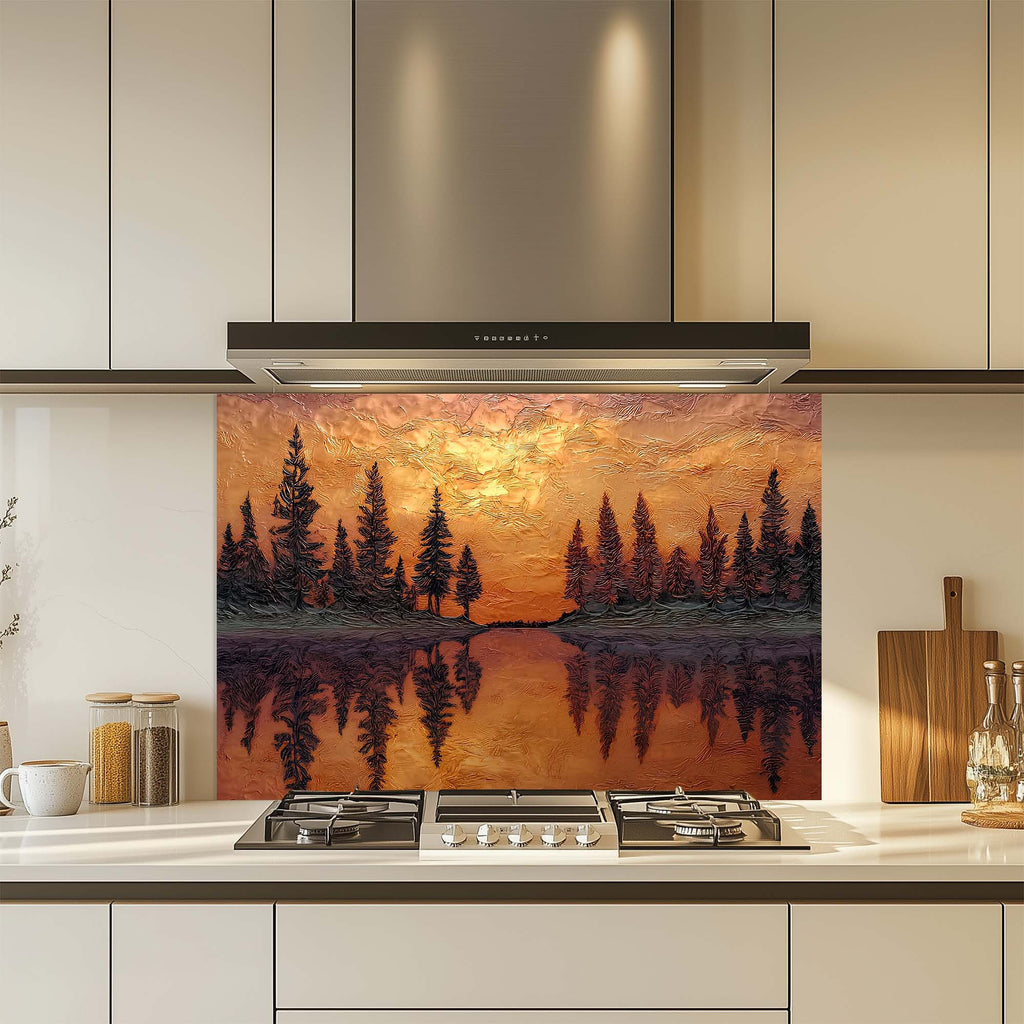 Reflejo de Atardecer – Salpicadero de Vidrio Templado para Cocina – Salpicadero de Vidrio con Aspecto Cobrizo