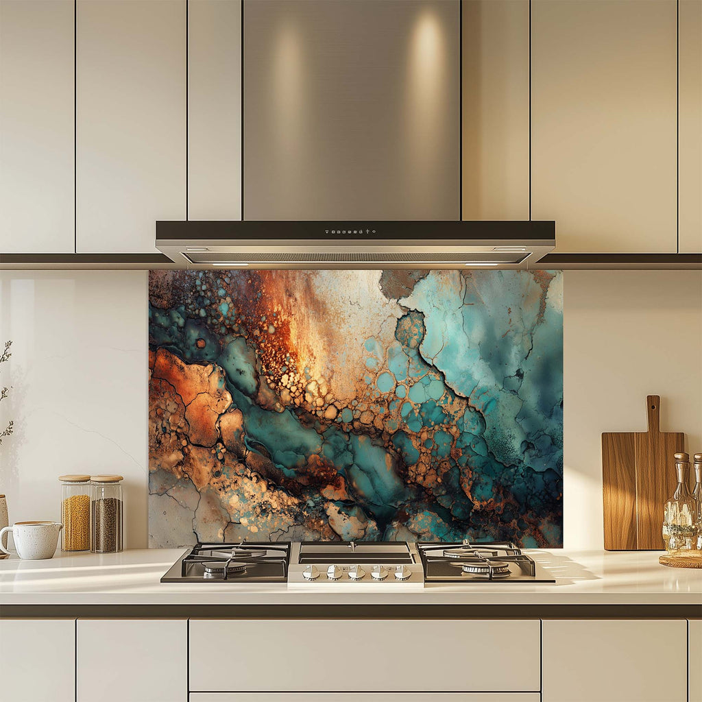 Copper Current – Tempered Glass Backsplash for Kitchen | Copper Look Backsplash