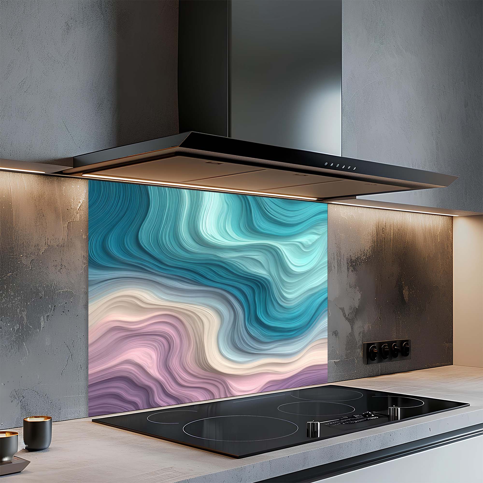 Pastel Flow – Tempered Glass Backsplash for Kitchen | Pastel Brushstrokes Backsplash
