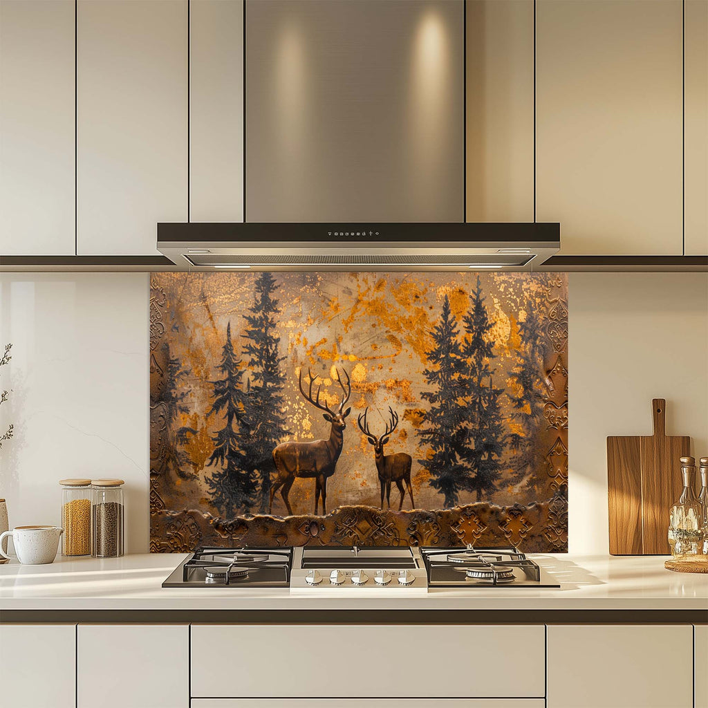 Copper Crest – Tempered Glass Backsplash for Kitchen | Stag & Forest Design Backsplash