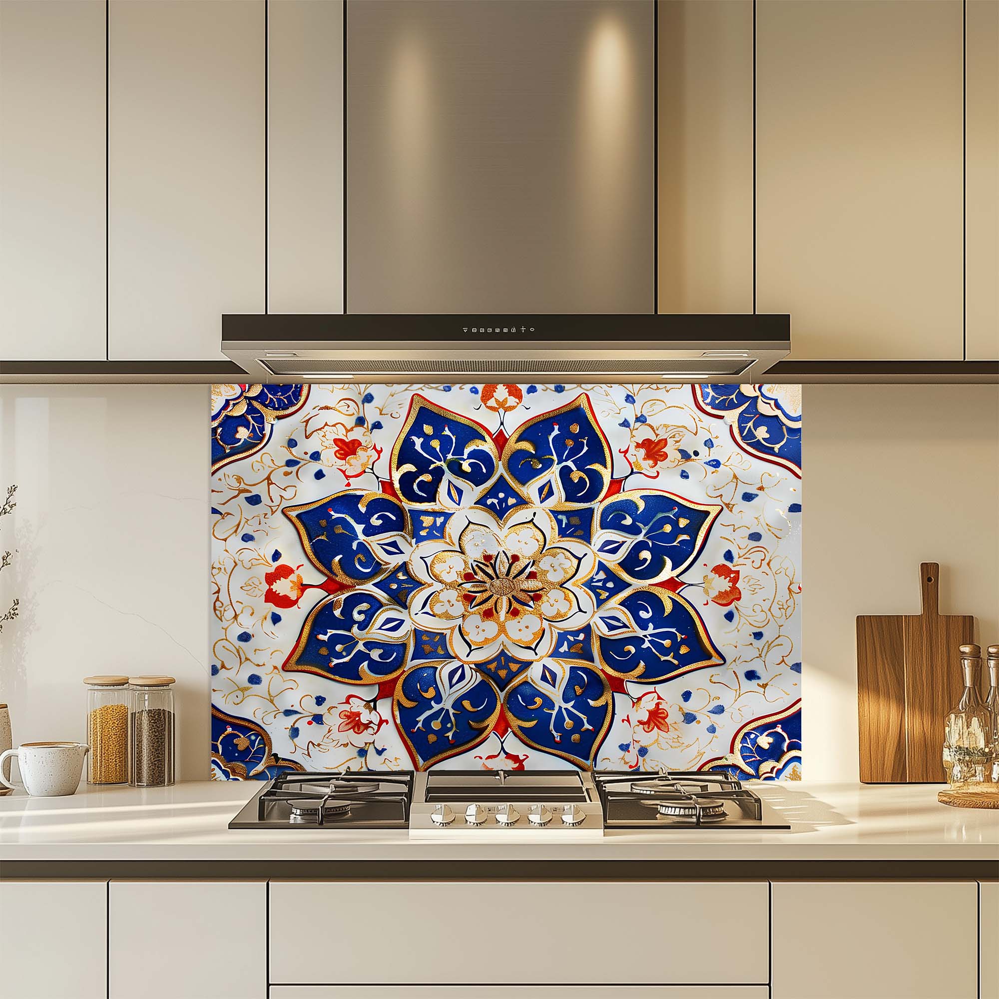 Oriental Blossom – Tempered Glass Backsplash for Kitchen – Mandala Kitchen Splashback