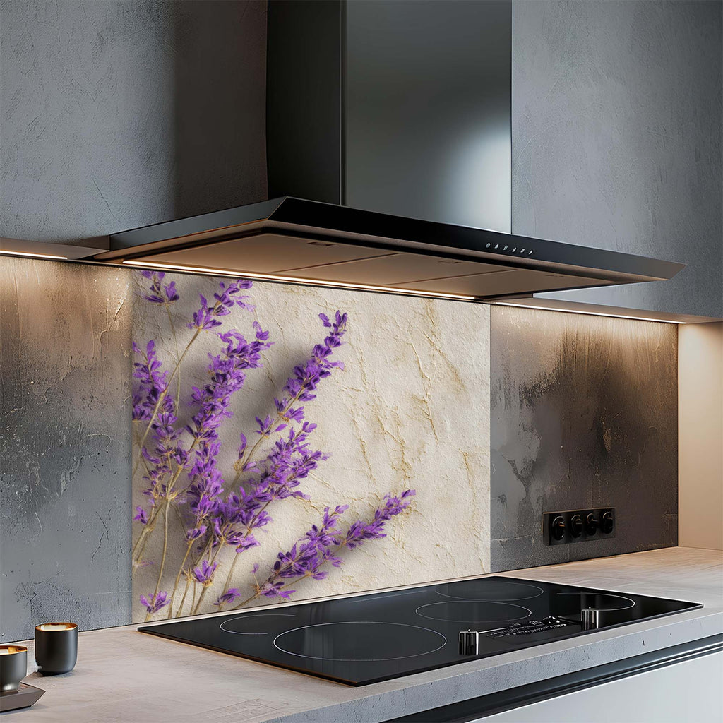 Provence Lavender – Tempered Glass Backsplash for Kitchen – Rustic Kitchen Splashback