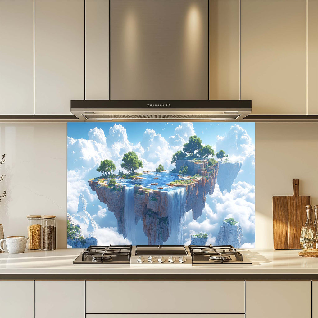 Skyfall Oasis – Tempered Glass Backsplash for Kitchen | Fantasy Landscape Backsplash