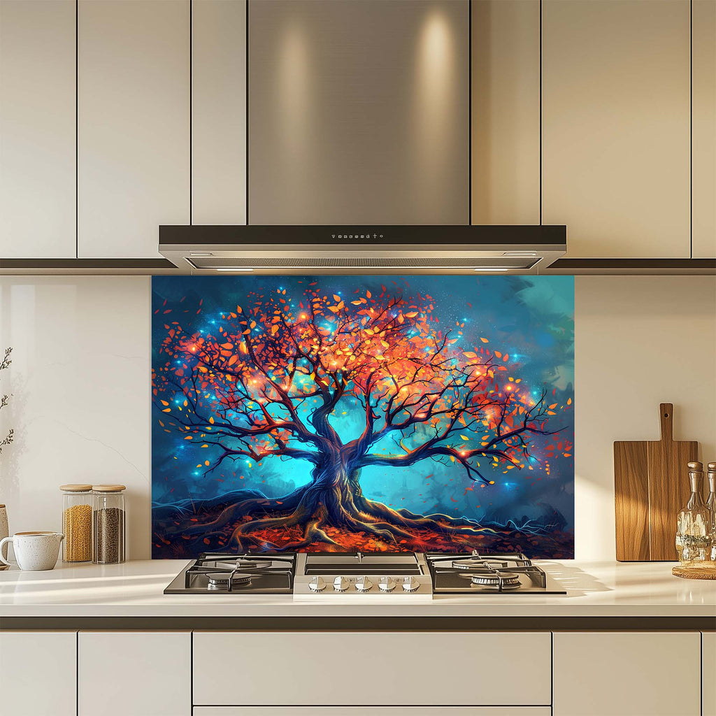 Árbol Encantado de Luz - Salpicadero de Cristal Templado para Cocina - Salpicadero de Naturaleza
