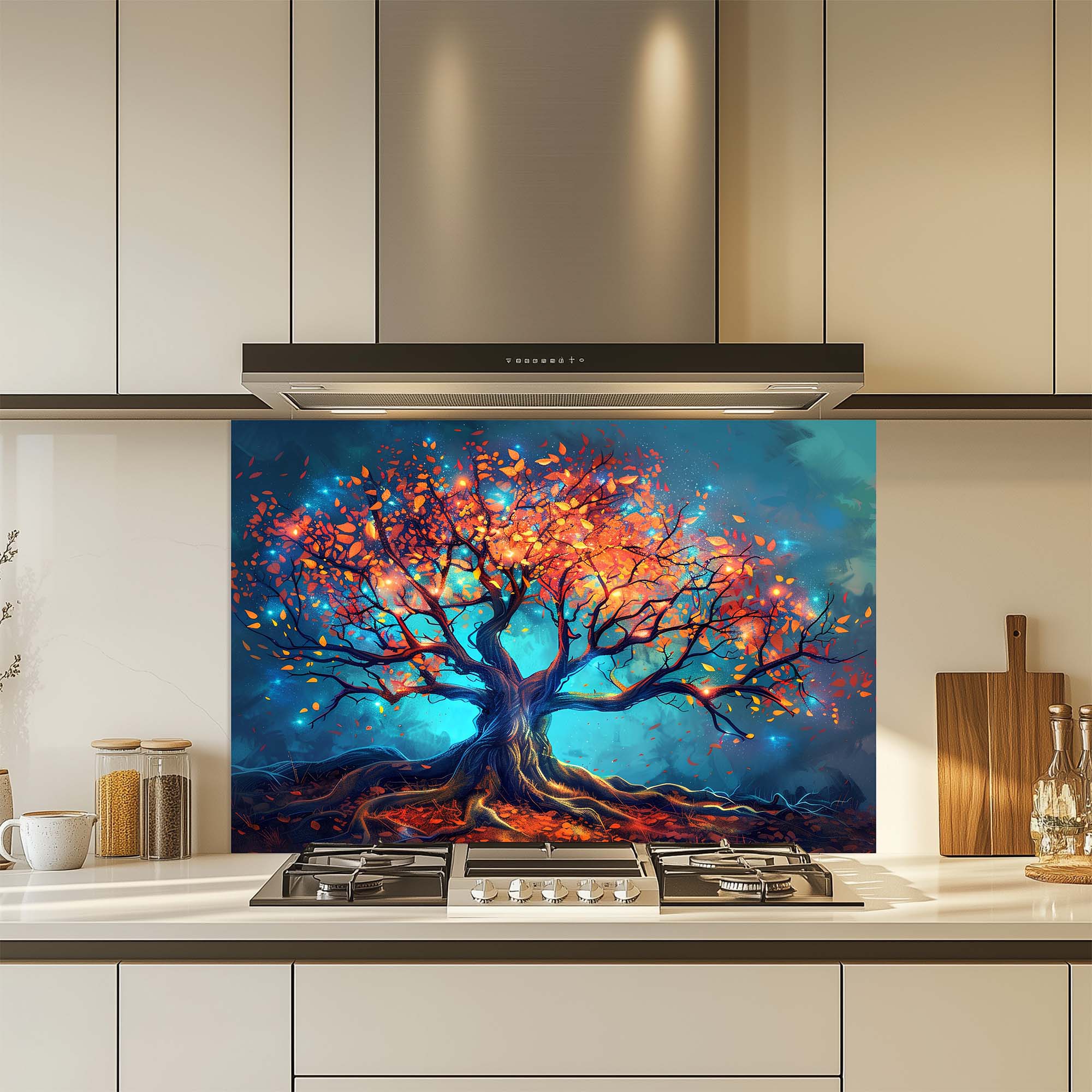 Árbol Encantado de Luz - Salpicadero de Cristal Templado para Cocina - Salpicadero de Naturaleza