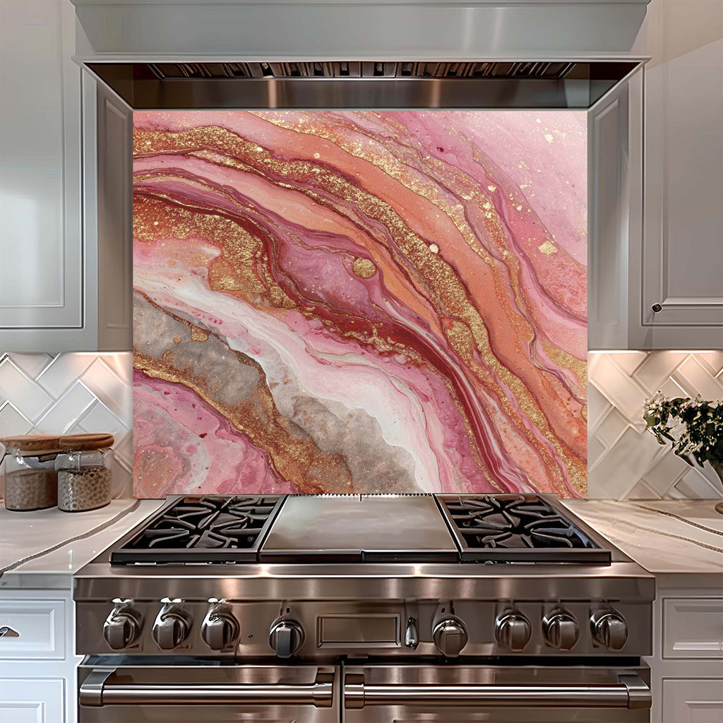 Rose Aura – Tempered Glass Backsplash for Kitchen | Elegant Onyx Inspired Backsplash
