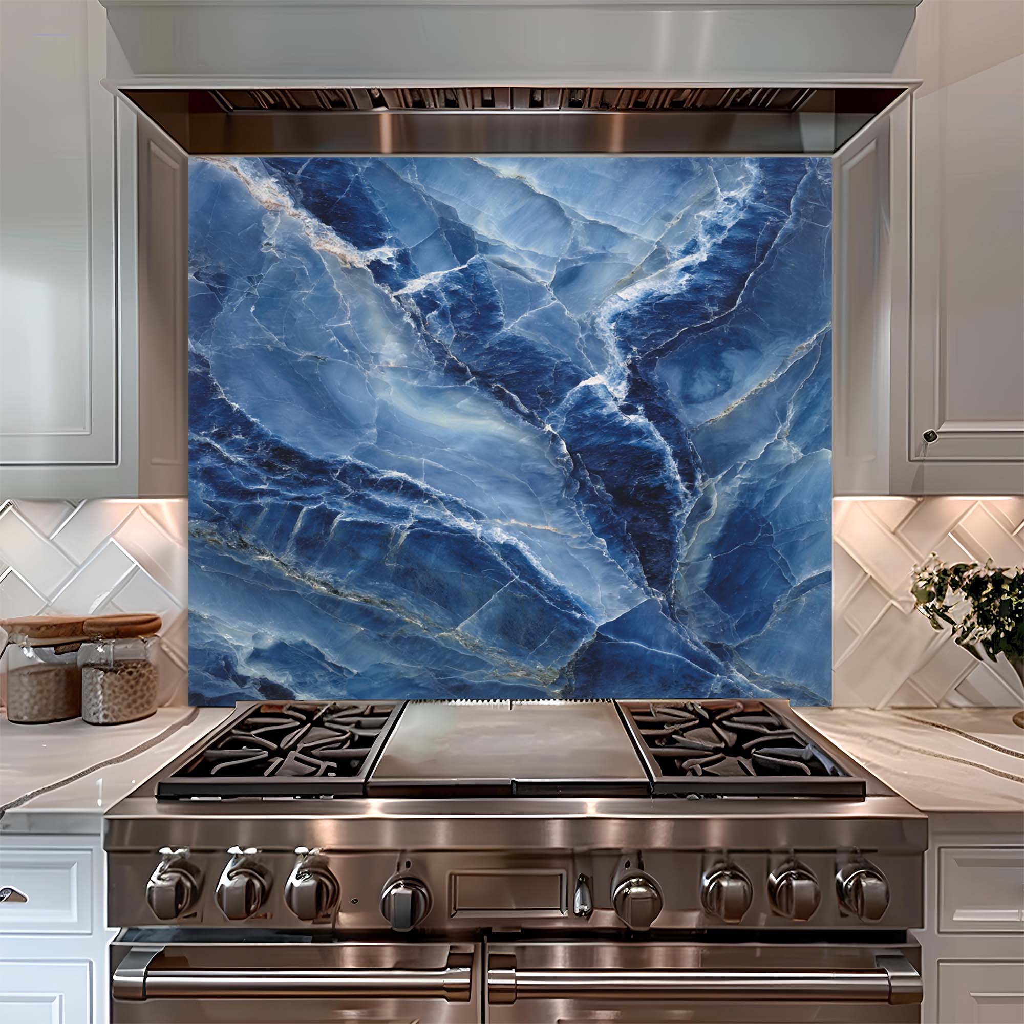 Ocean Lapis – Tempered Glass Backsplash for Kitchen | Luxurious Marble Look Backsplash