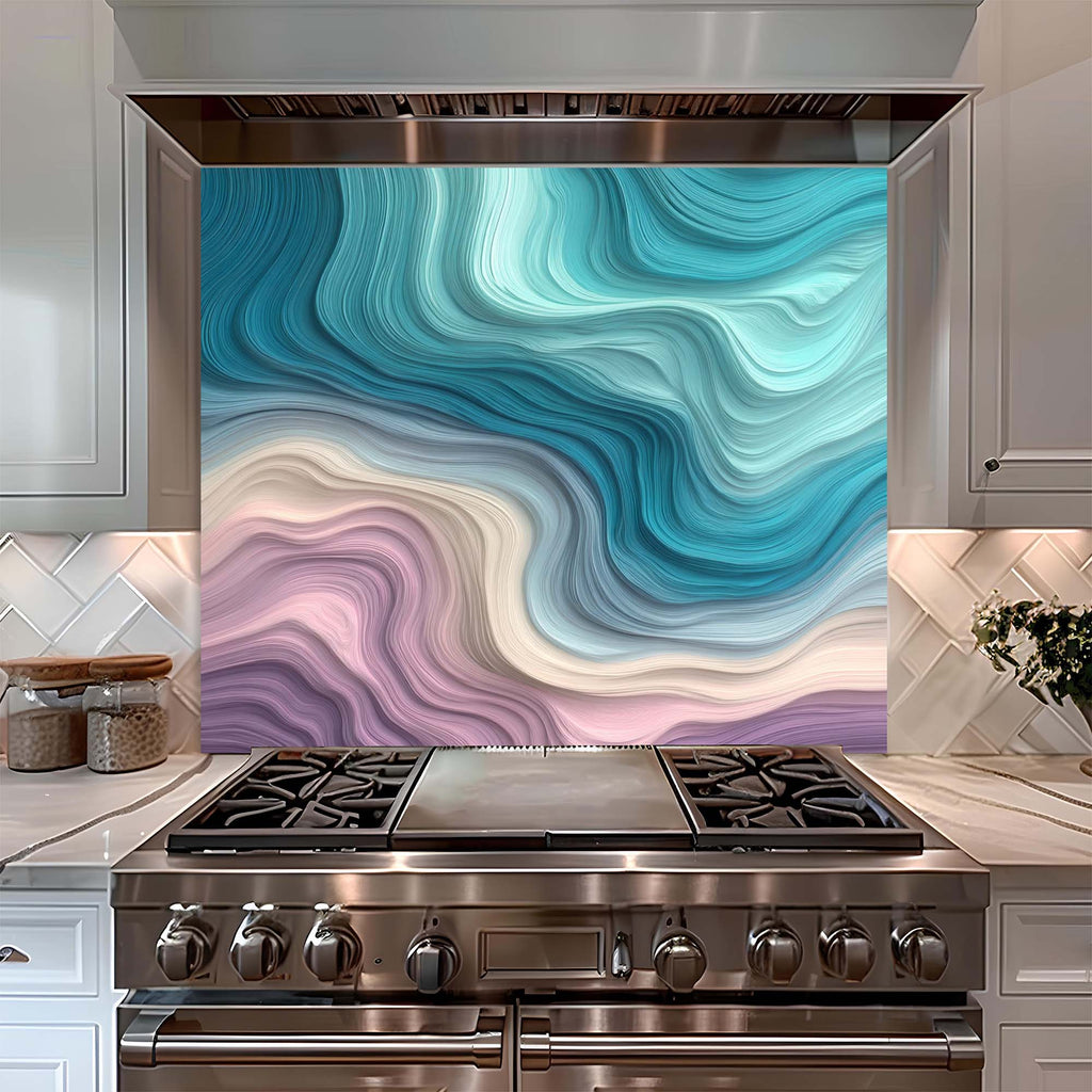 Pastel Flow – Tempered Glass Backsplash for Kitchen | Pastel Brushstrokes Backsplash