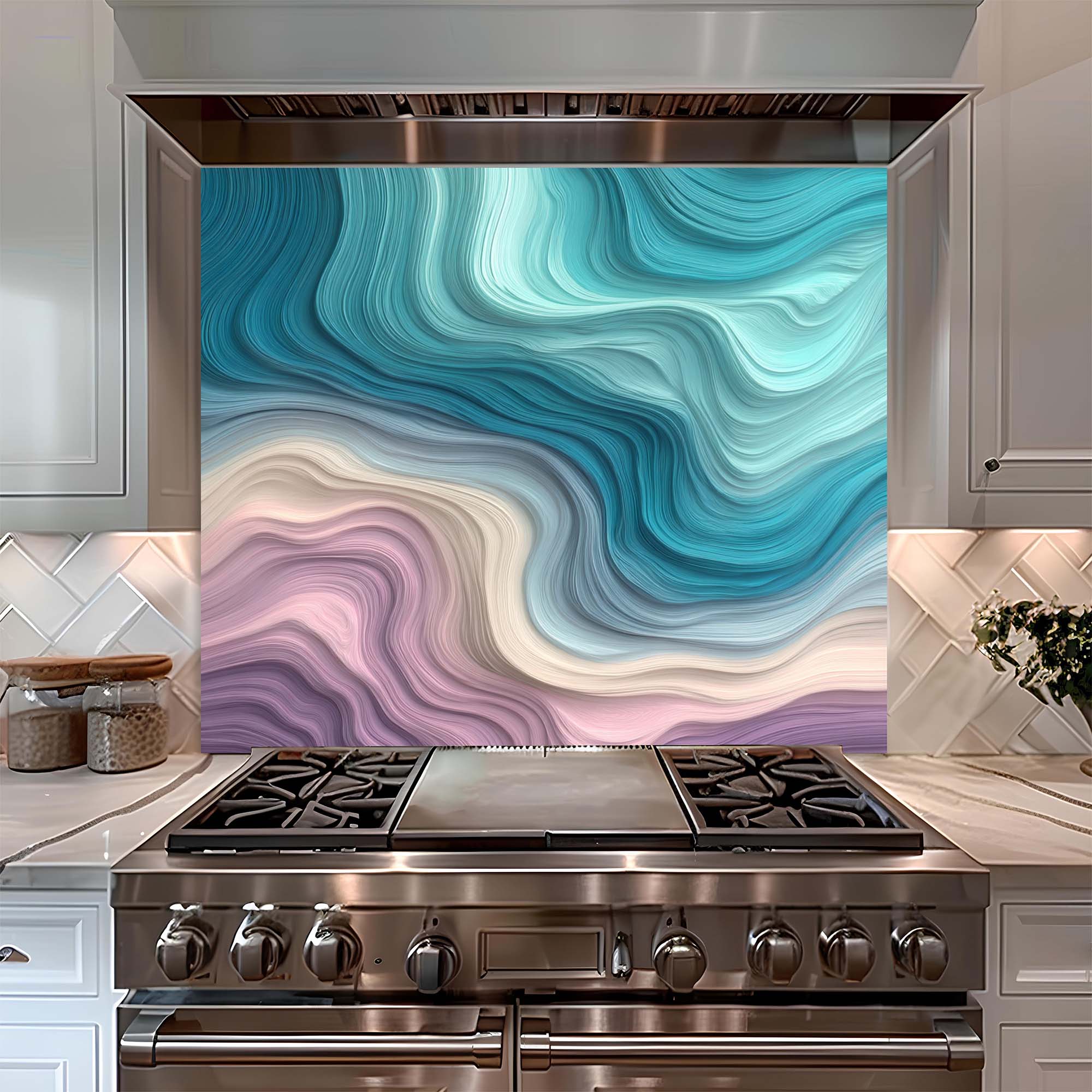 Pastel Flow – Tempered Glass Backsplash for Kitchen | Pastel Brushstrokes Backsplash