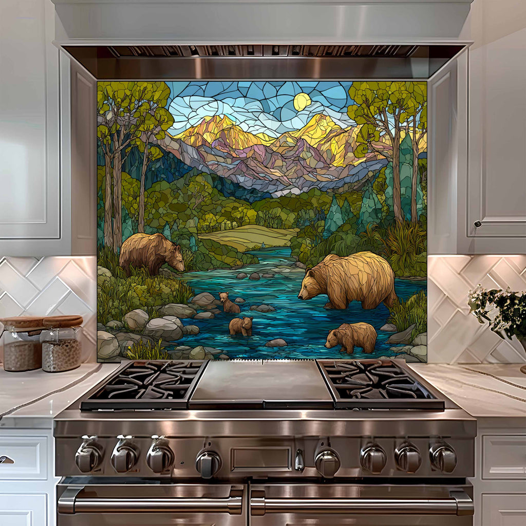 Stained Glass Look Golden Summit – Tempered Glass Backsplash For Rustic Homes