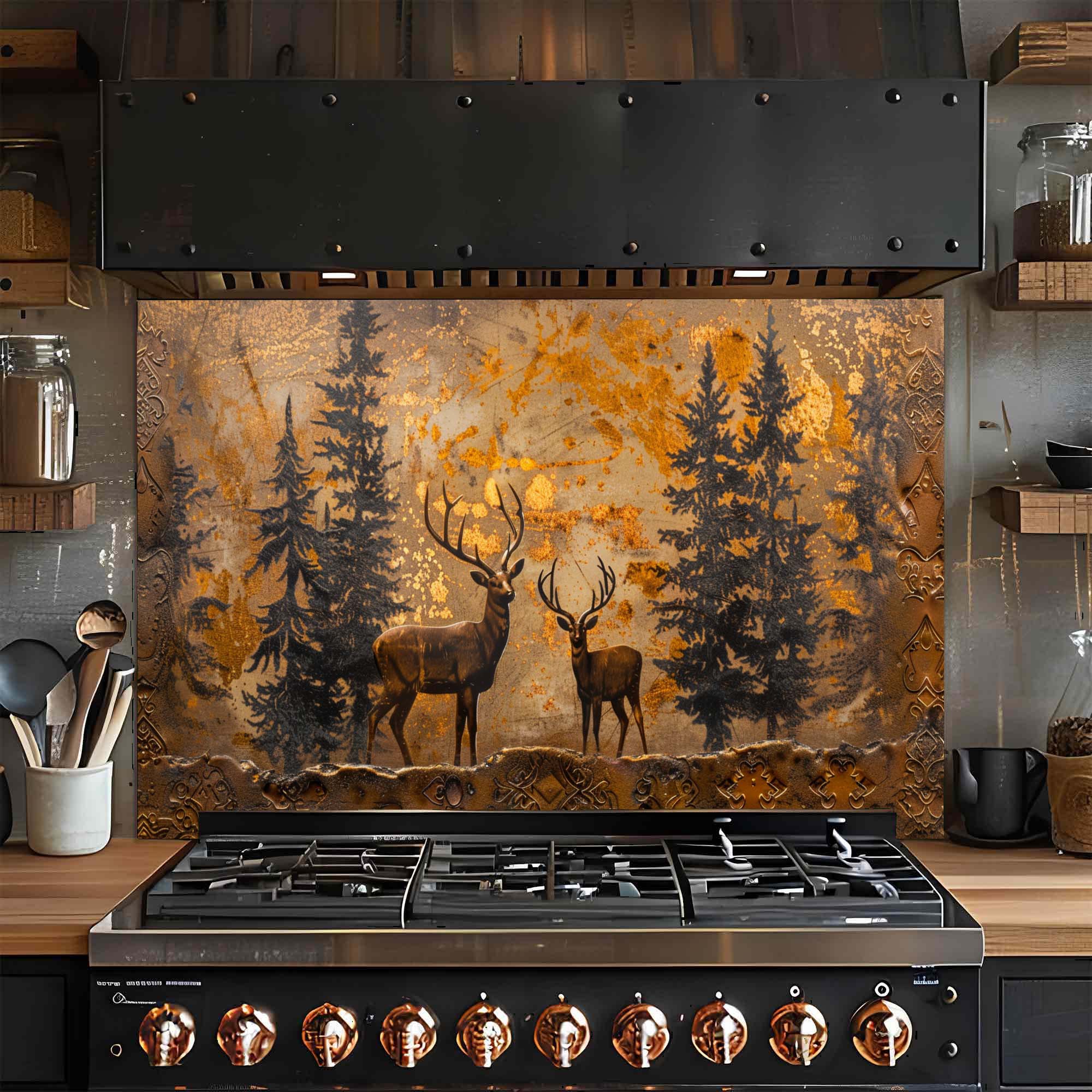 Copper Crest – Tempered Glass Backsplash for Kitchen | Stag & Forest Design Backsplash