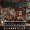 Copper Coffee Ritual – Tempered Glass Backsplash | Turkish Coffee Set Kitchen Backsplash