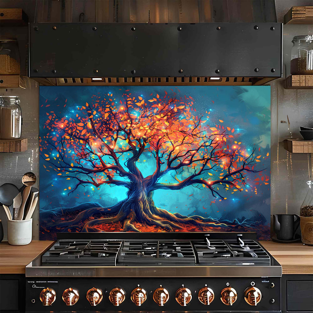 Árbol Encantado de Luz - Salpicadero de Cristal Templado para Cocina - Salpicadero de Naturaleza