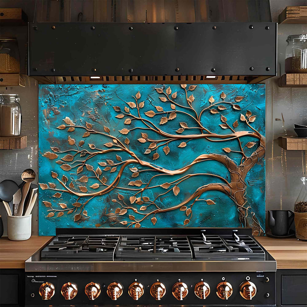 Bronze Harmony – Tempered Glass Backsplash for Kitchen – Copper Look Glass Backsplash