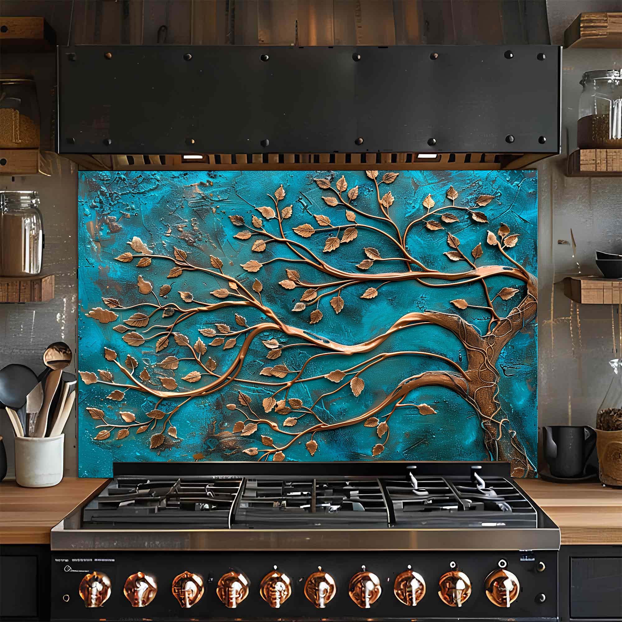 Bronze Harmony – Tempered Glass Backsplash for Kitchen – Copper Look Glass Backsplash