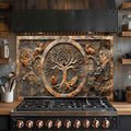 Fox Wisdom Tree – Tempered Glass Backsplash | Tree of Life with Forest Animals Backsplash