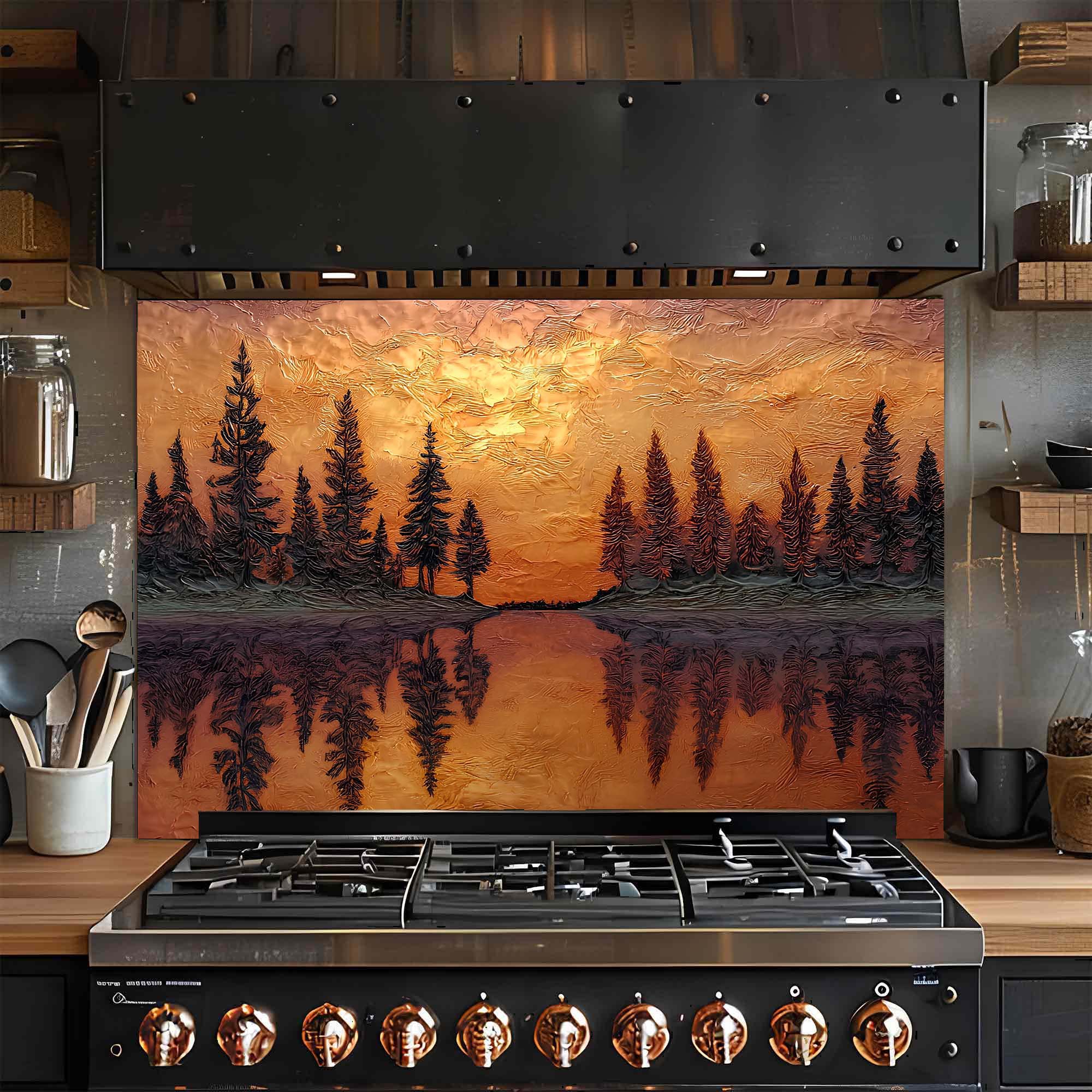 Reflejo de Atardecer – Salpicadero de Vidrio Templado para Cocina – Salpicadero de Vidrio con Aspecto Cobrizo