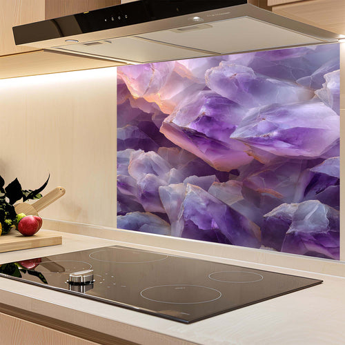 Amethyst Aura – Tempered Glass Backsplash for Kitchen | Spiritual Luxe Design Backsplash