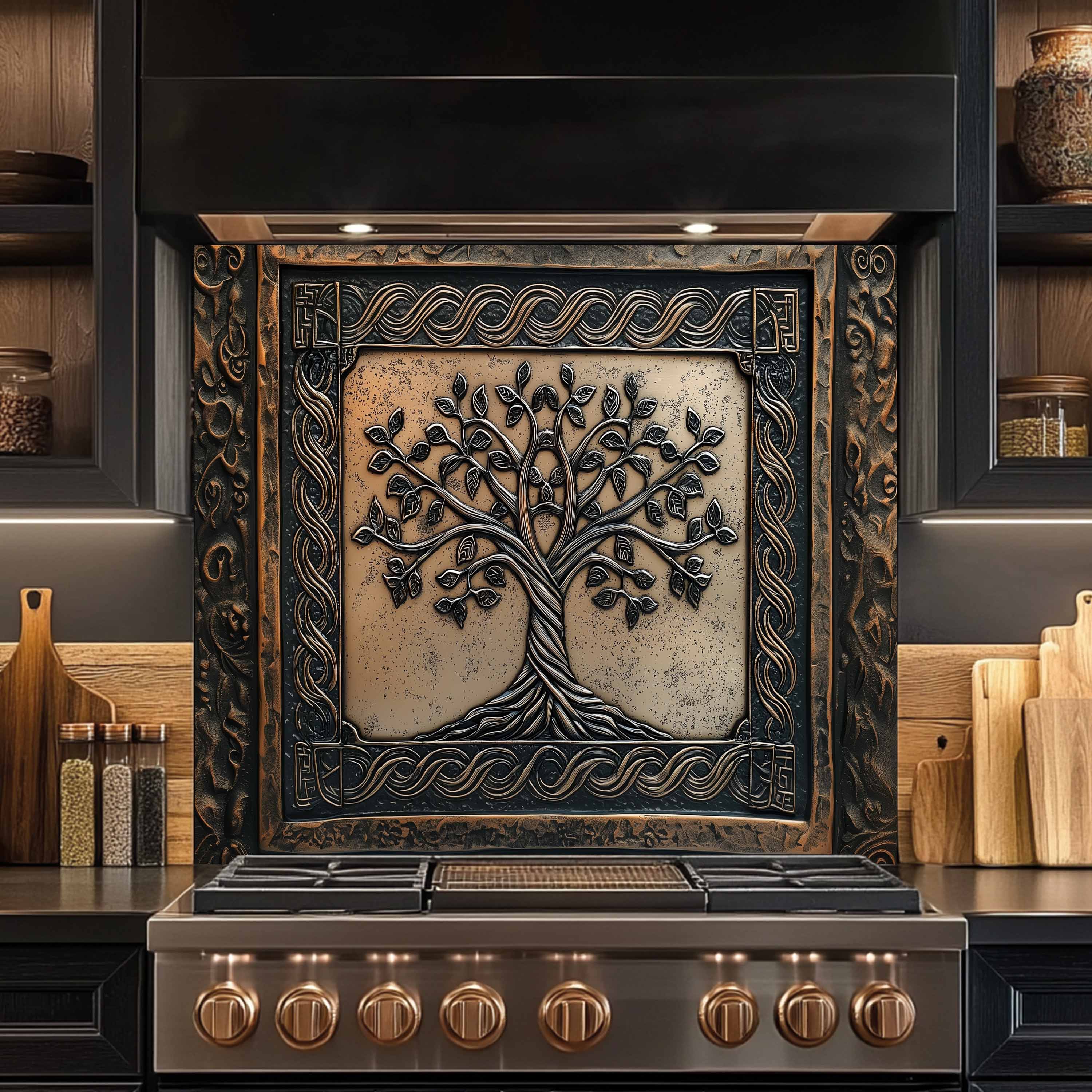 Custom Kitchen Backsplash – Bronze Heritage Tempered Glass Stove Backsplash