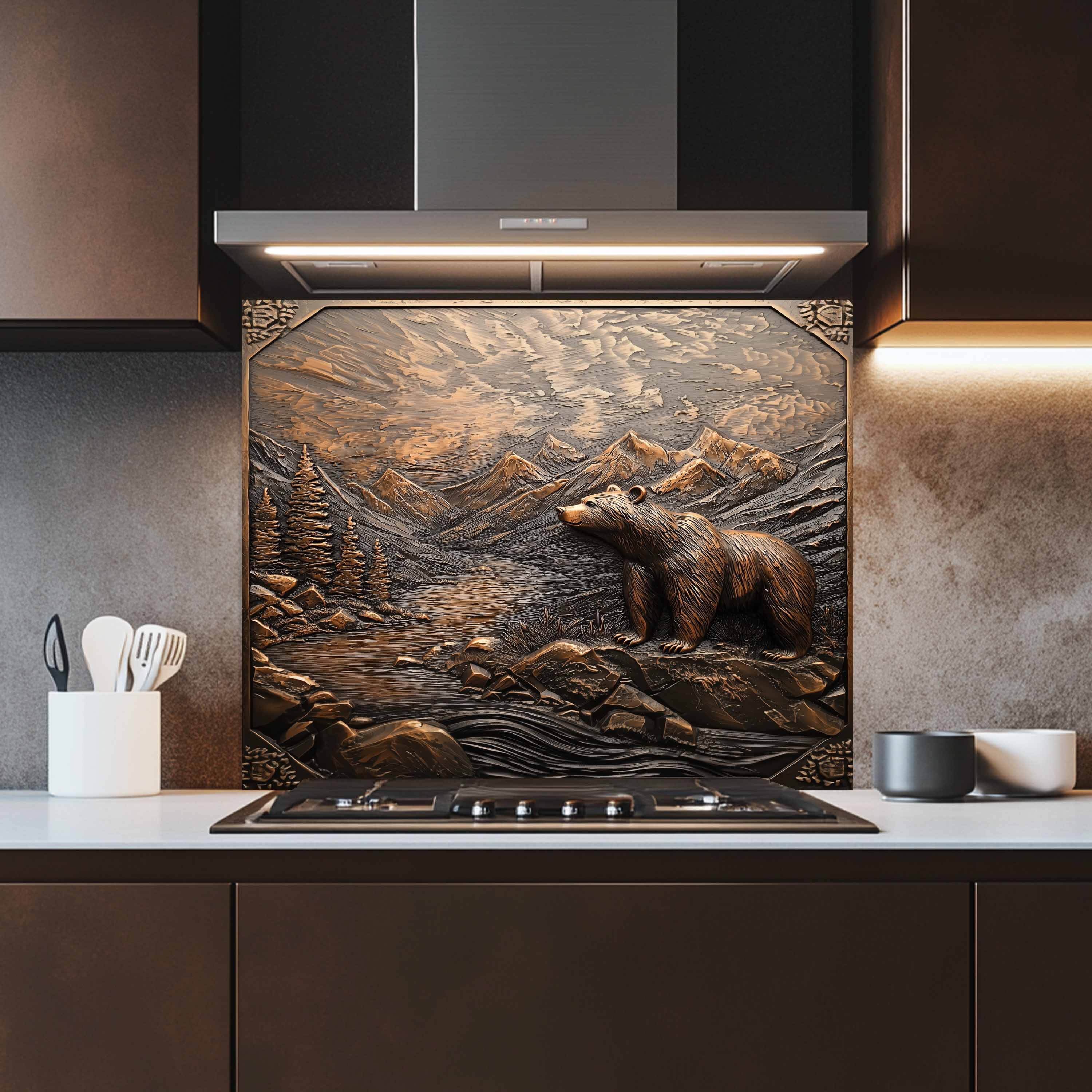 Summit Watcher Tempered Glass Backsplash – Mountain Bear Stove Glass Backsplash