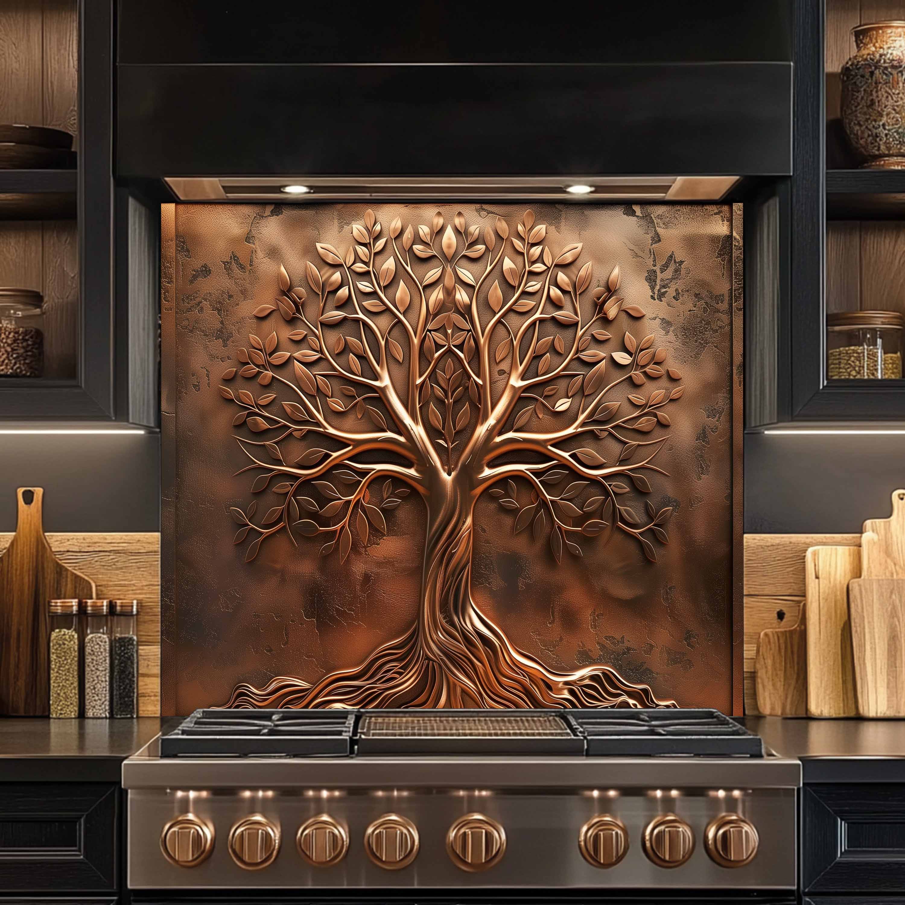 Custom Kitchen Backsplash – Amber Roots Tempered Glass Stove Backsplash