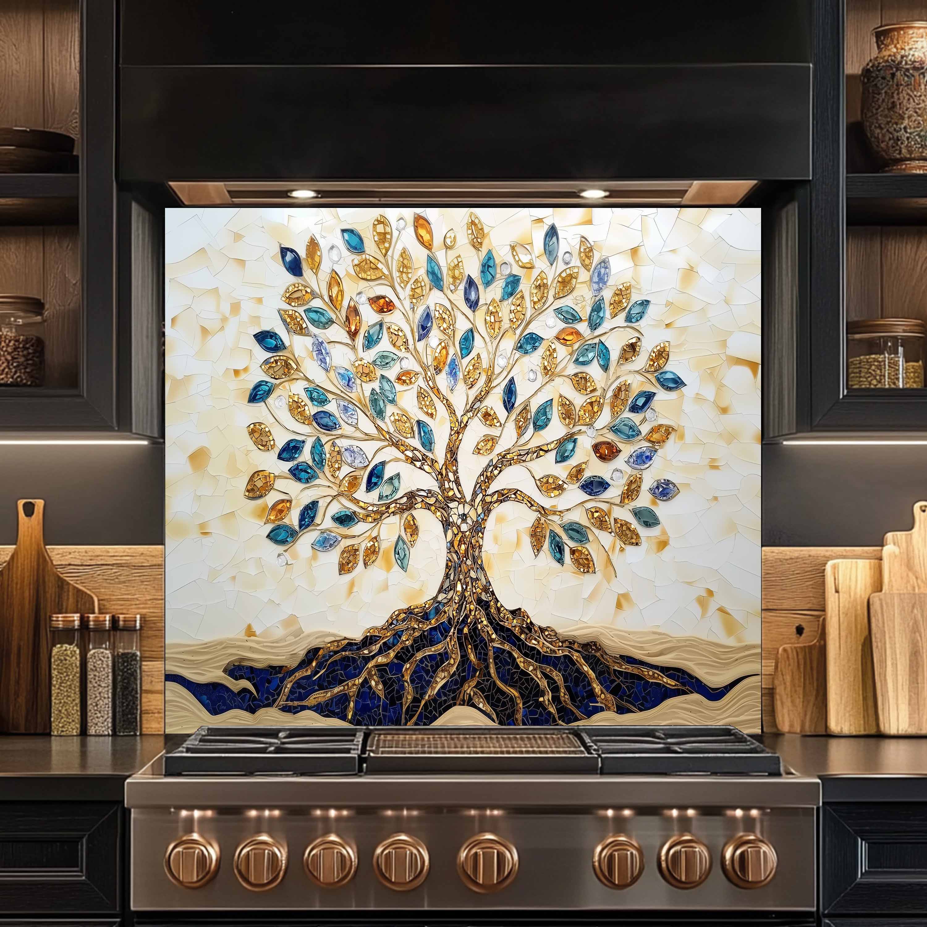 Salpicaduras de cocina personalizadas – Salpicadero de cocina de cristal templado Golden Roots