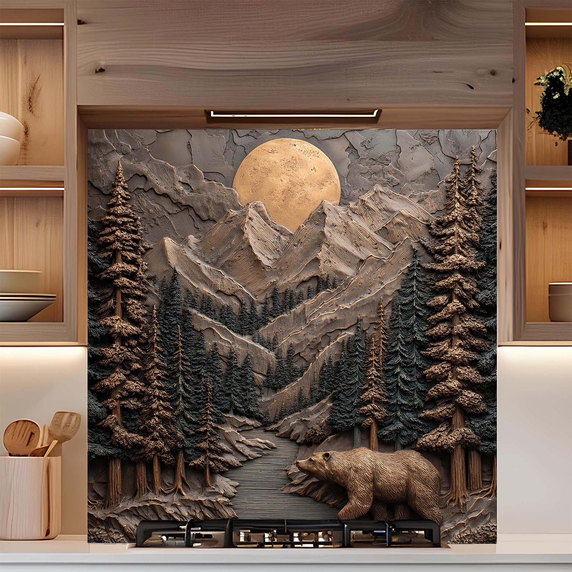 Custom Kitchen Backsplash – Mountain Spirit Tempered Glass Backsplash