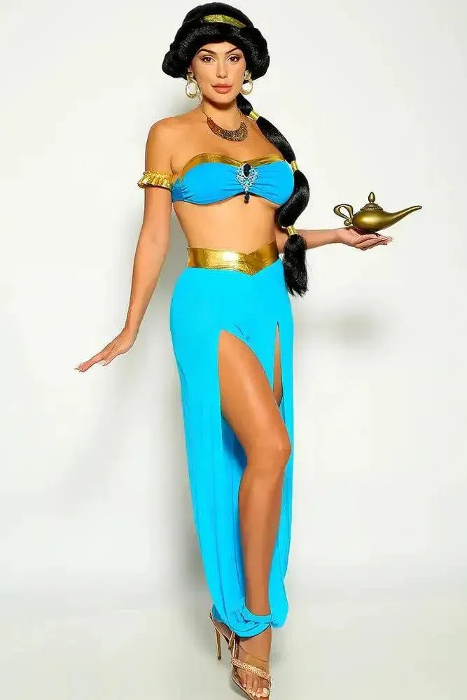 Gold Turq+uoise Embellished Rhinestone 4 Piece Princess Jas Costume
