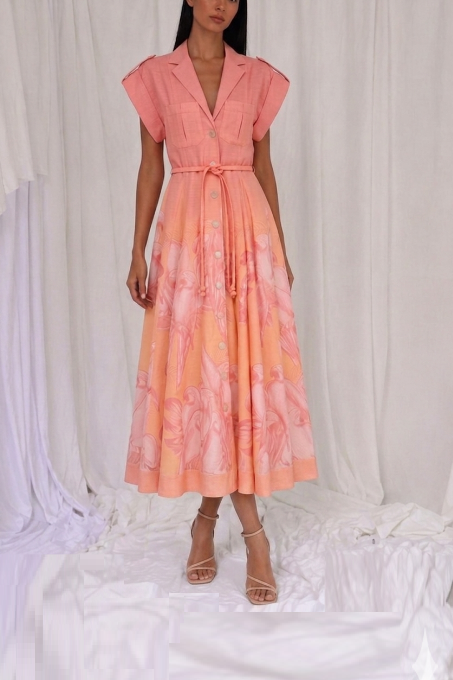 GUAYABA MIDI DRESS IN CORAL MACAW PRINT