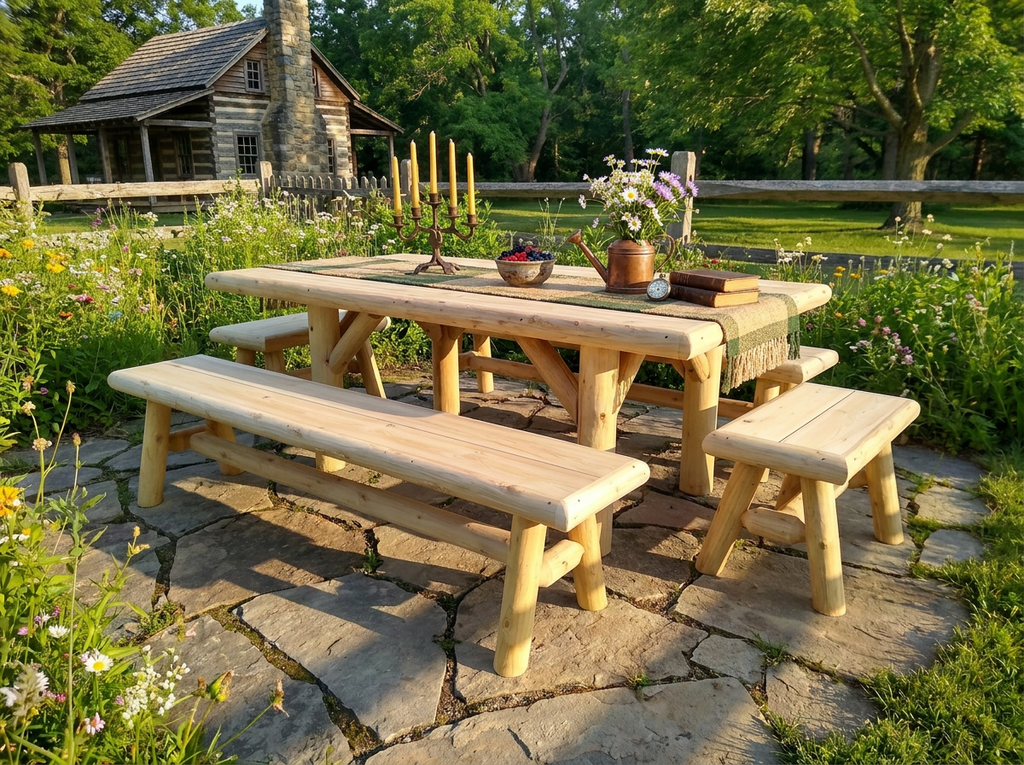 Mesa de picnic rústica de exterior hecha a mano